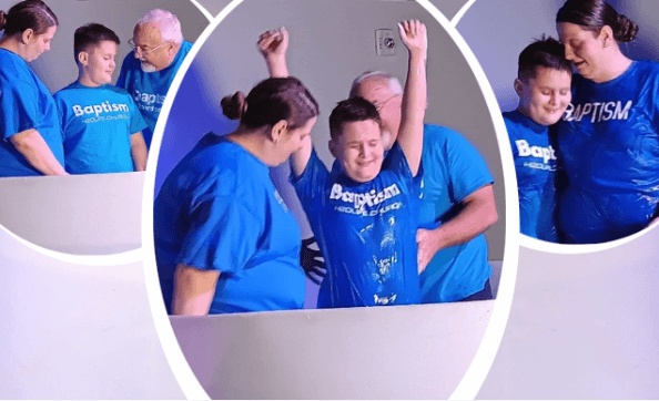 A image of a client of Hope Pregnancy Center son being baptized