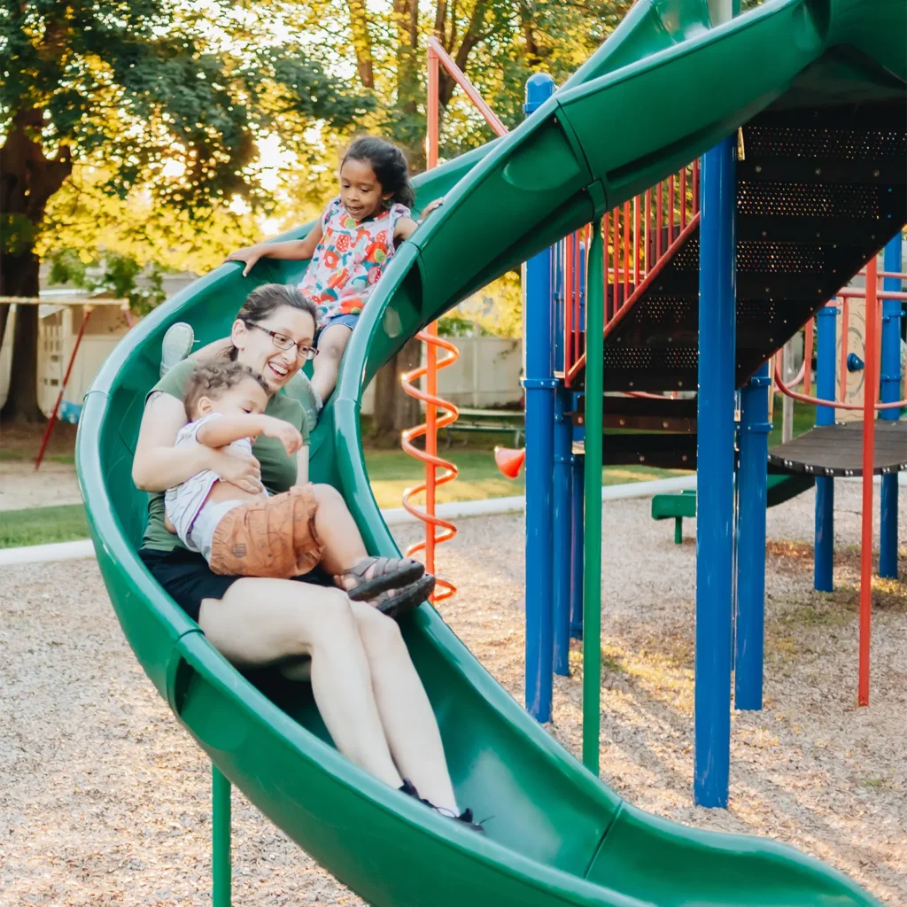 oklahoma foster family playing together at the park